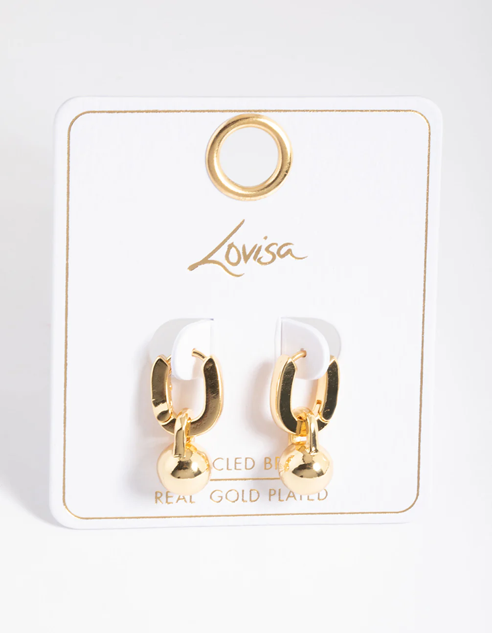 Gold Plated Brass Ball Drop Huggie Earrings - Image 3