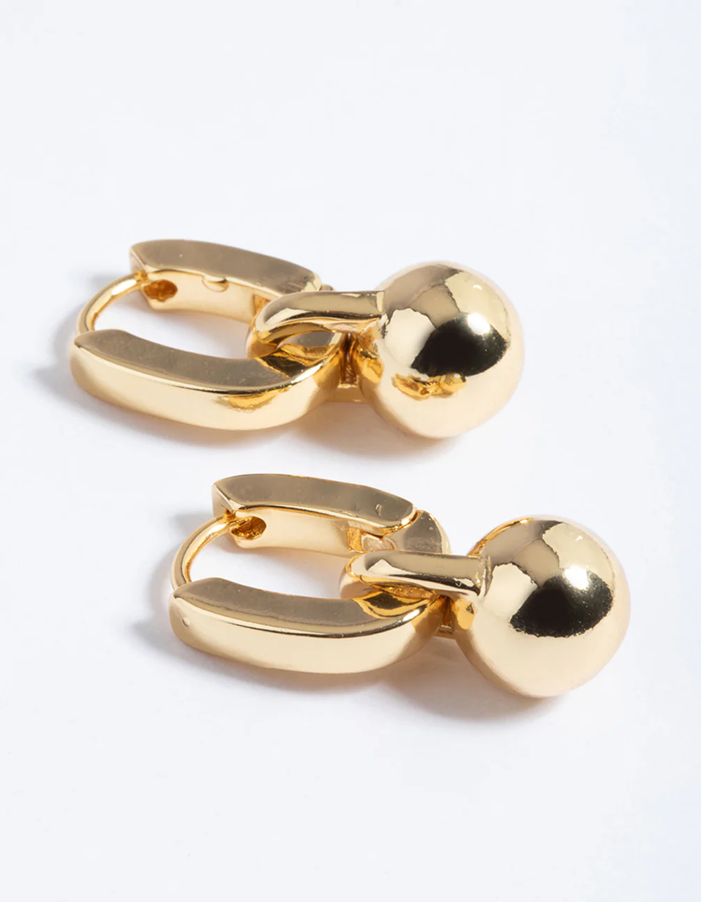 Gold Plated Brass Ball Drop Huggie Earrings - Image 4