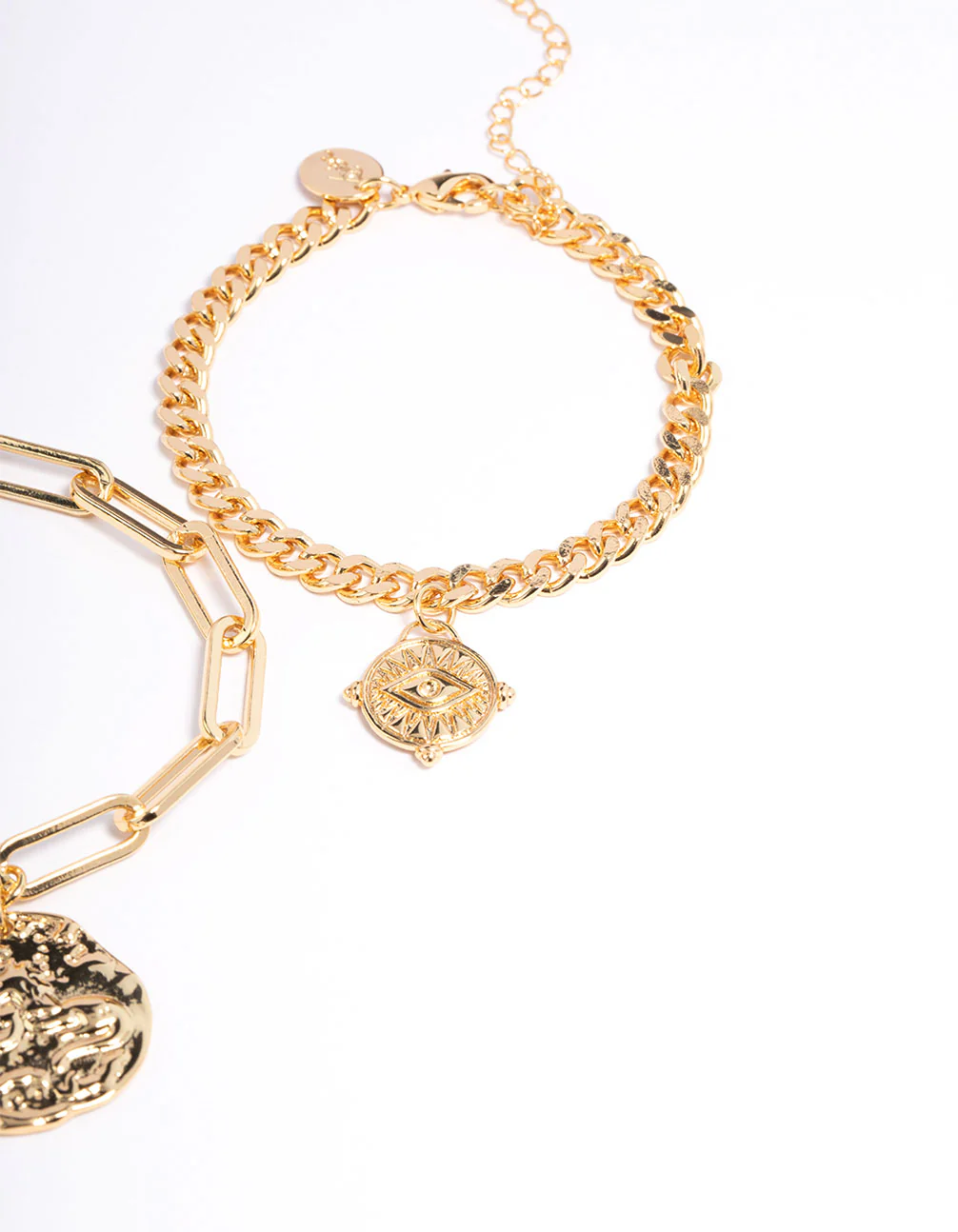 Gold Plated Brass Chain Link Disc Bracelet Pack - Image 3