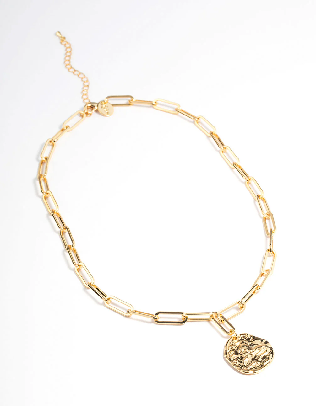 Gold Brass Coin Pendant Link Necklace - Image 2