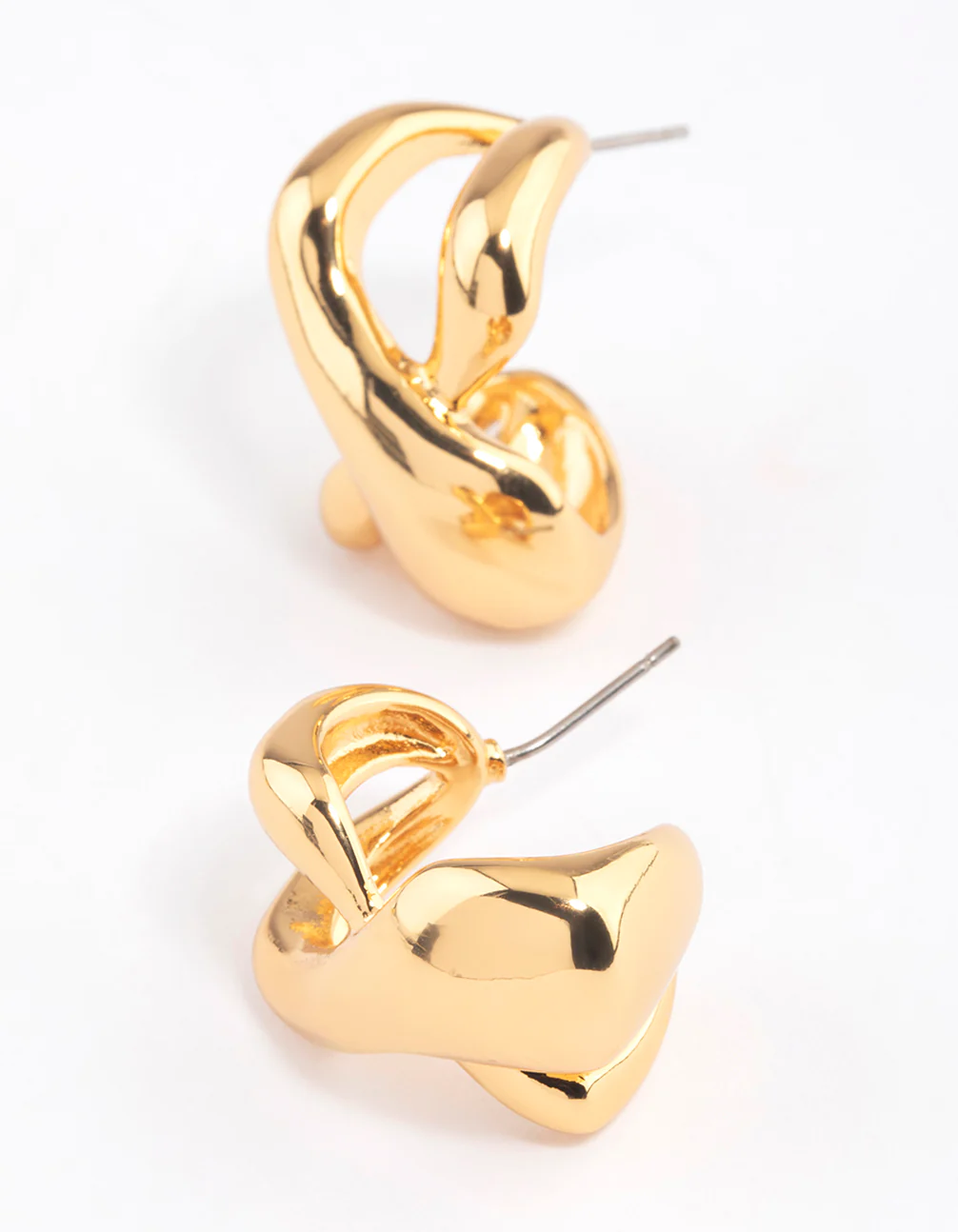 Gold Plated Brass Cross Over Oversized Stud Earrings - Image 2