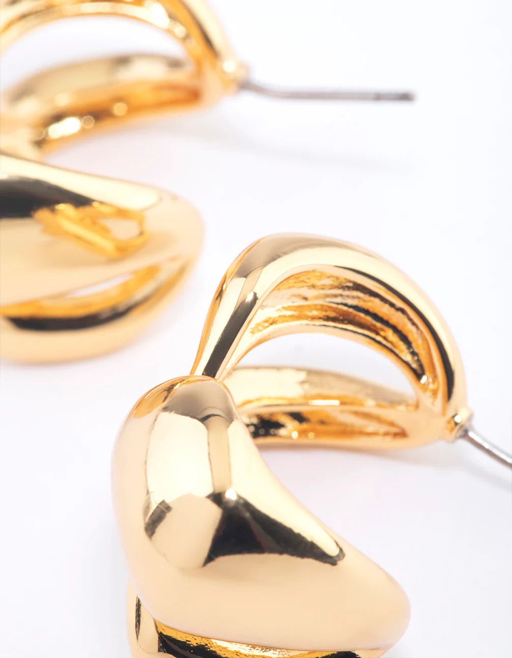 Gold Plated Brass Cross Over Oversized Stud Earrings - Image 3