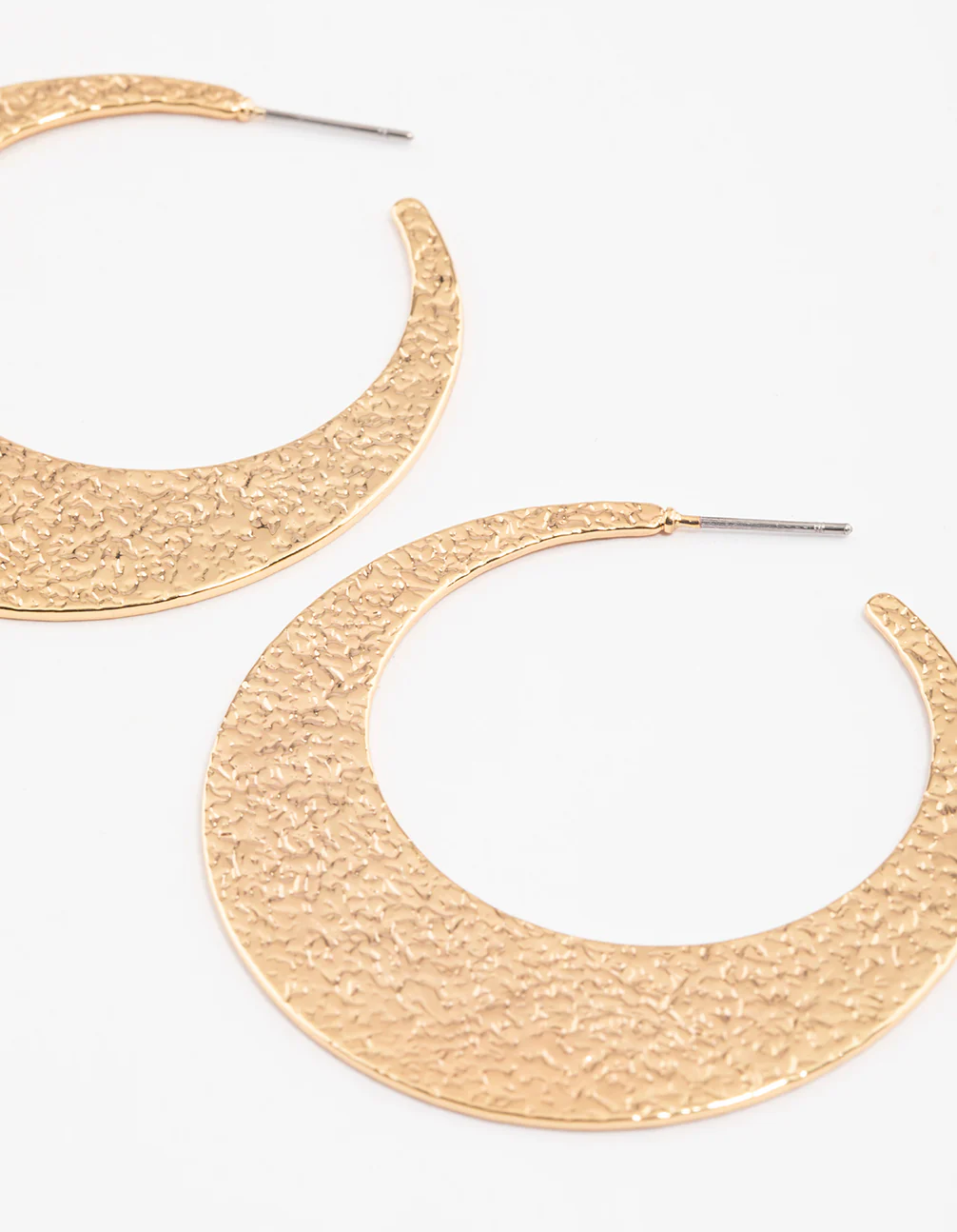 Gold Plated Brass Flat Textured Hoop Earrings - Image 2