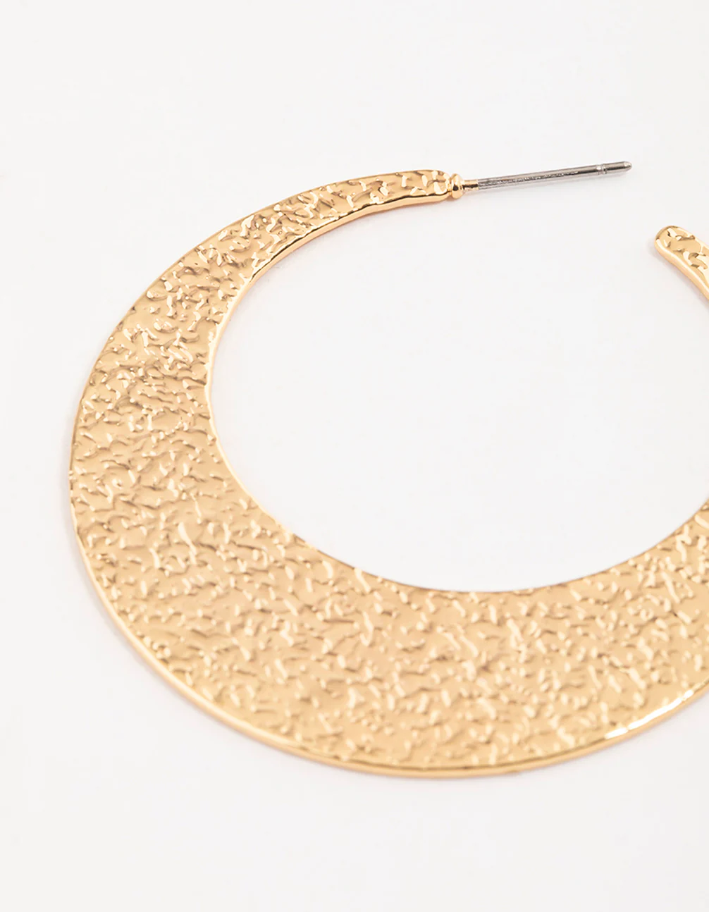 Gold Plated Brass Flat Textured Hoop Earrings - Image 3