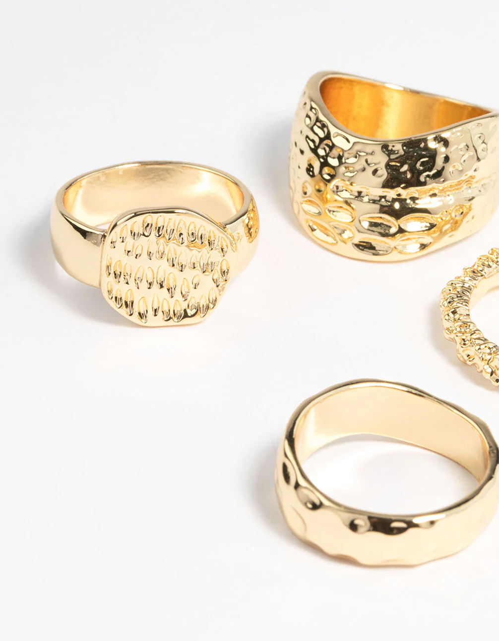 Gold Brass Hammered Molten Ring 4-Pack - Image 2