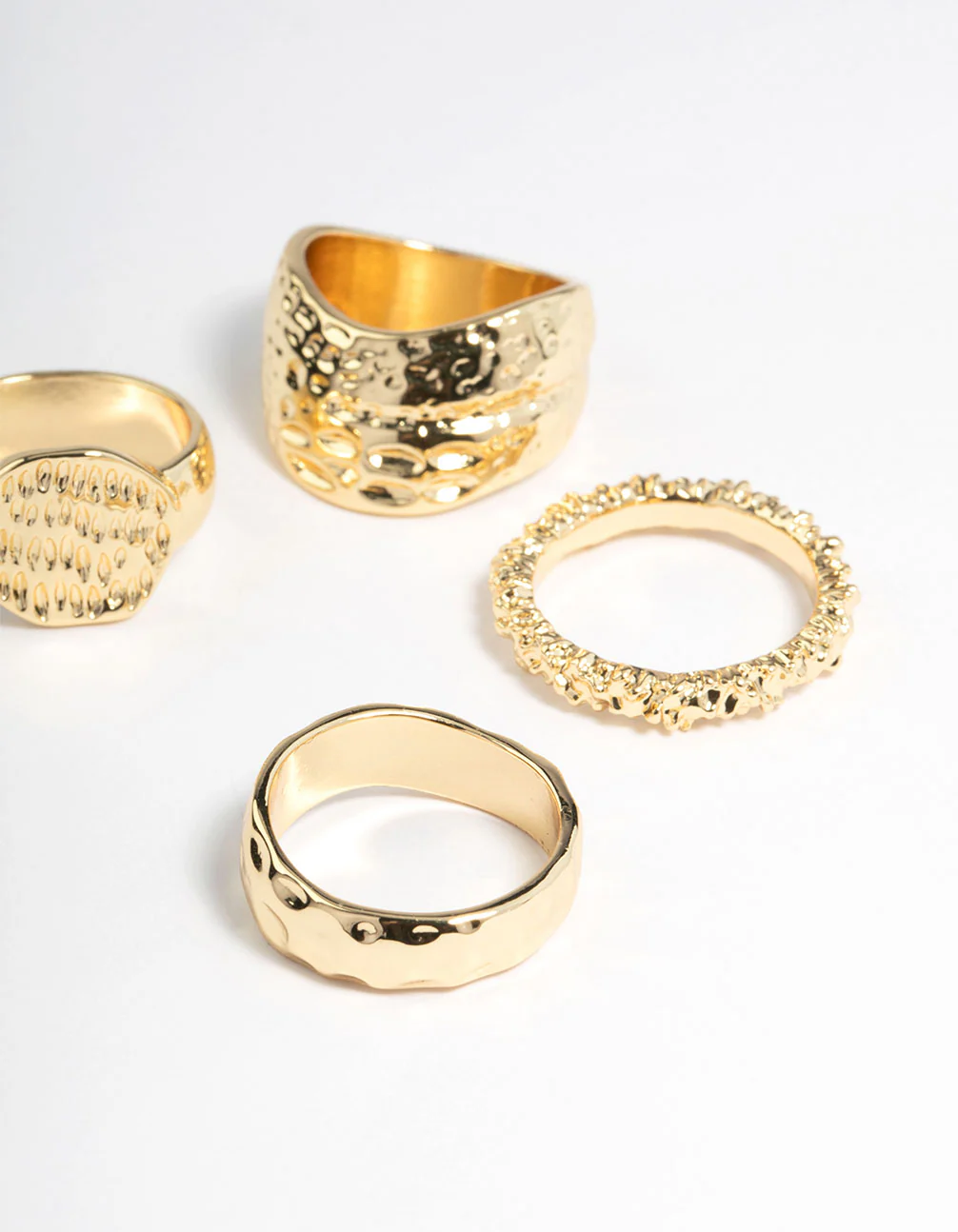 Gold Brass Hammered Molten Ring 4-Pack - Image 3