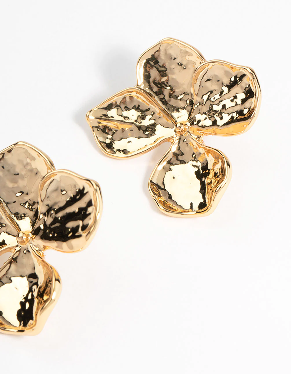 Gold Plated Brass Hammered Petal Stud Earrings - Image 3