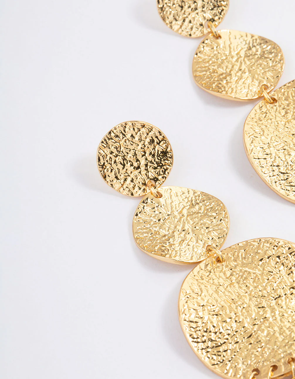 Gold Plated Brass Hammered Trio Drop Earrings - Image 2
