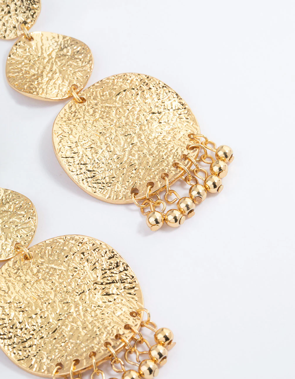 Gold Plated Brass Hammered Trio Drop Earrings - Image 3