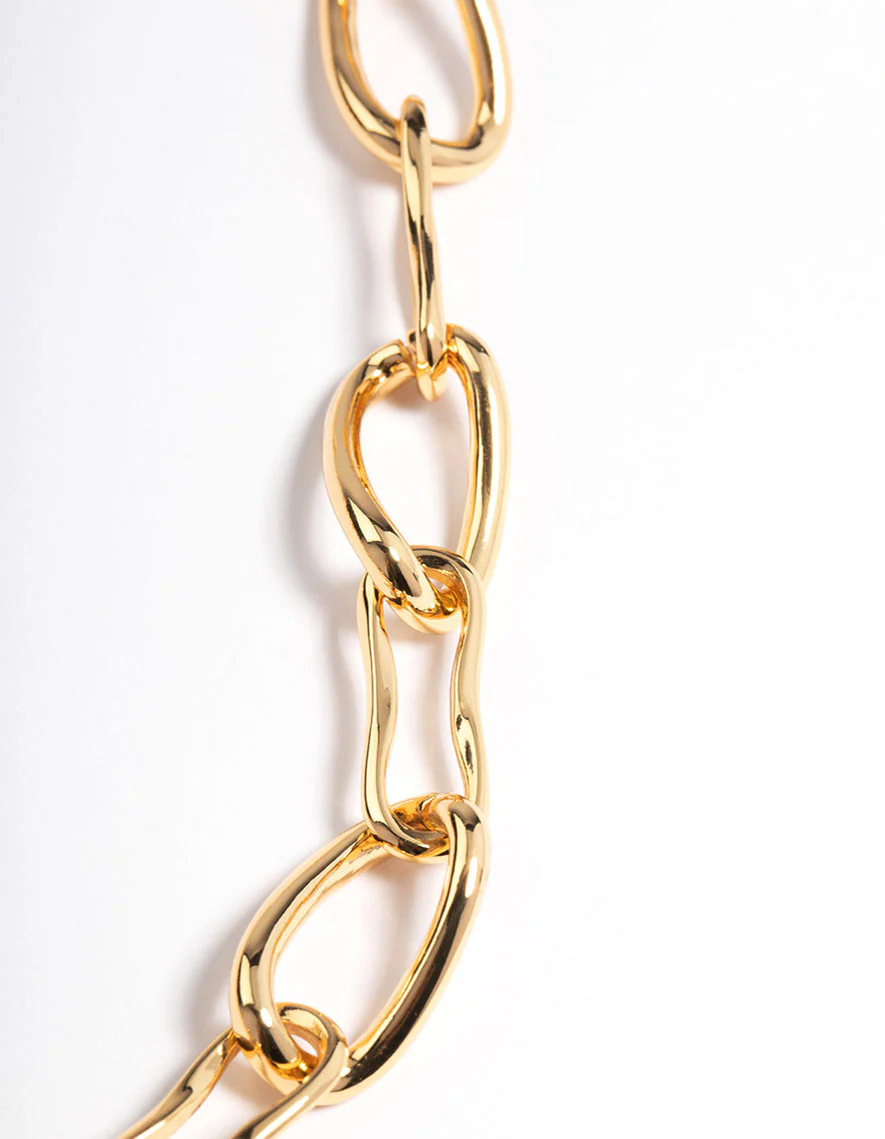 Gold Brass Irregular Link Chain Necklace - Image 3