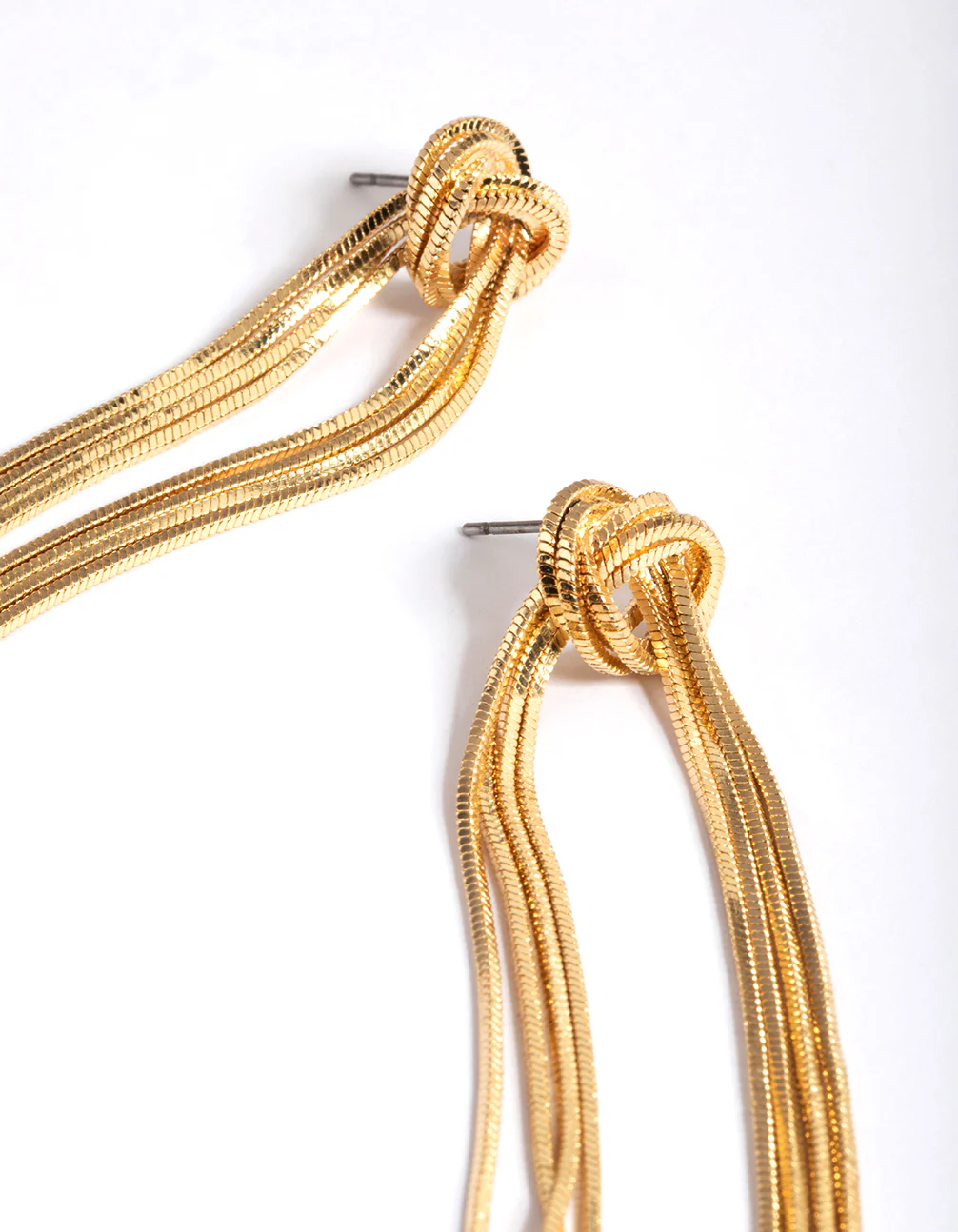 Gold Plated Brass Knot Stretch Tassel Drop Earrings - Image 2