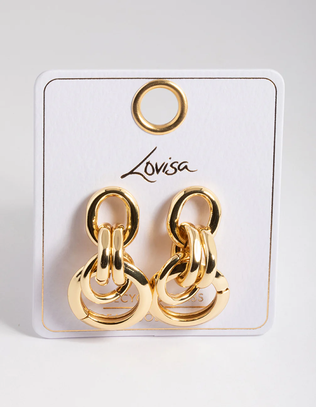 Gold Plated Brass Link Statement Earrings - Image 3
