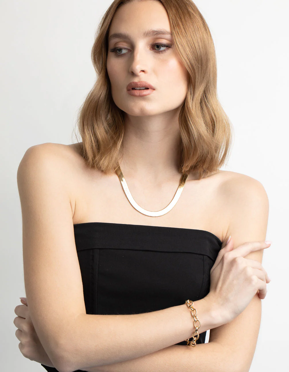 Gold Plated Oval Chain Layered Bracelet - Image 4