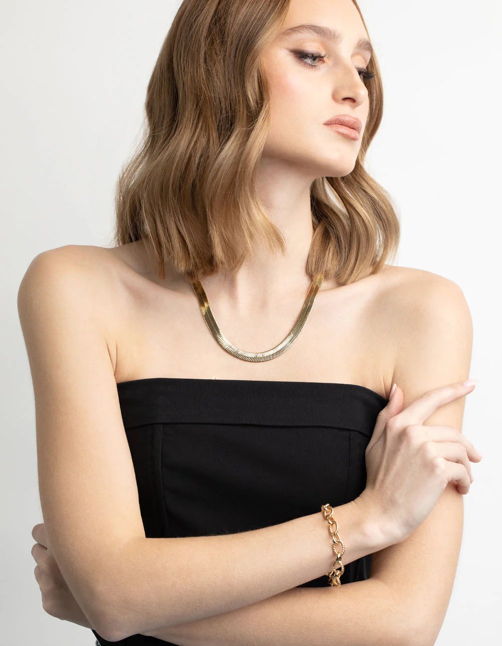 Gold Plated Oval Chain Layered Bracelet - Image 6