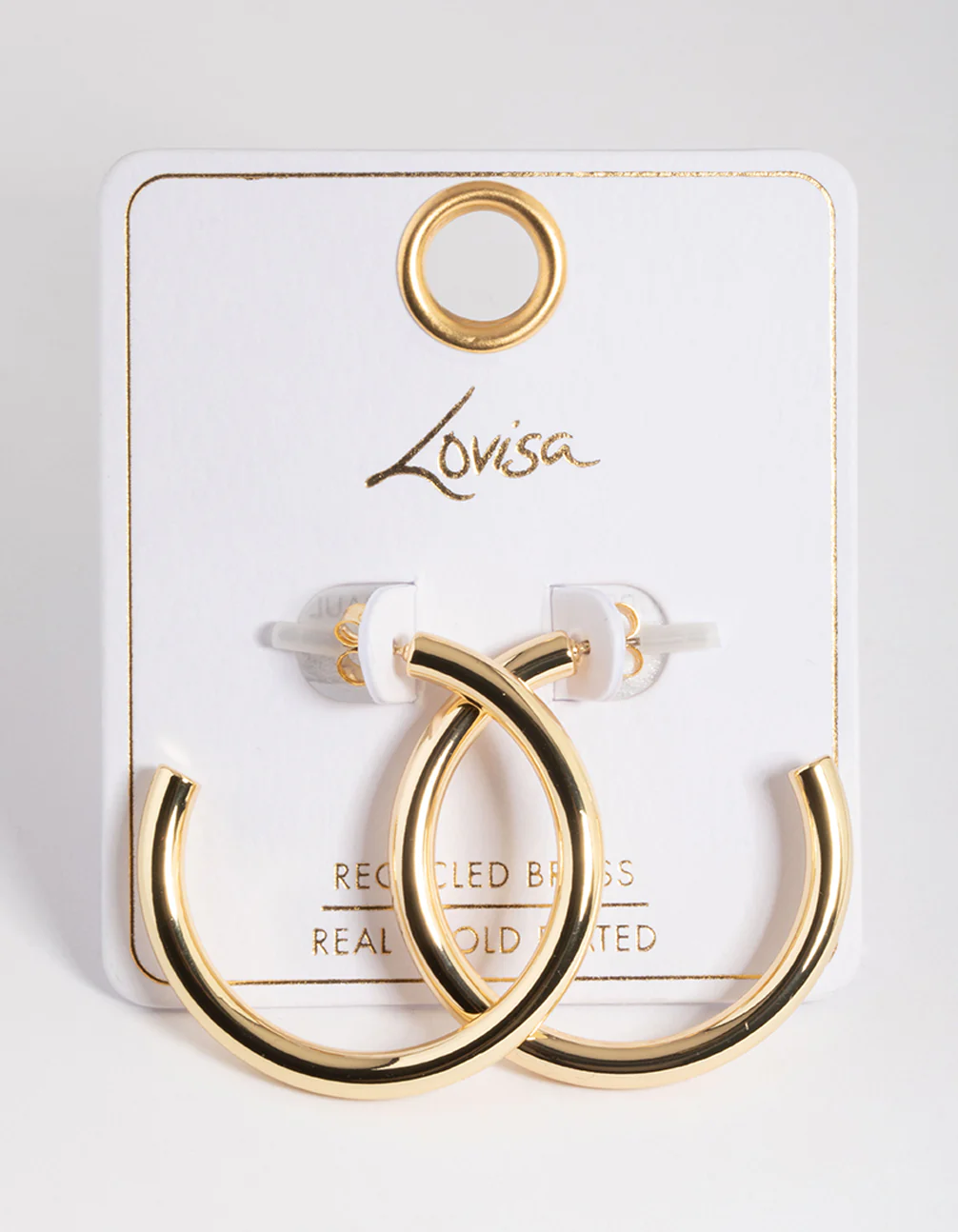 Gold Plated Brass Medium Chunky Hoop Earrings - Image 3