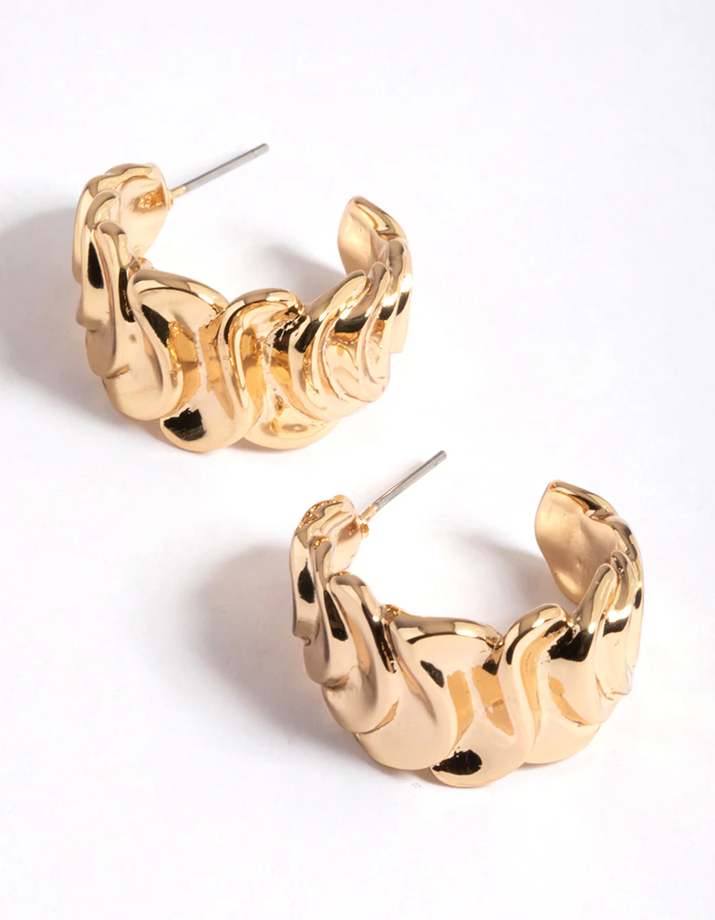 Gold Plated Brass Medium Molten Hoop Earrings - Image 2