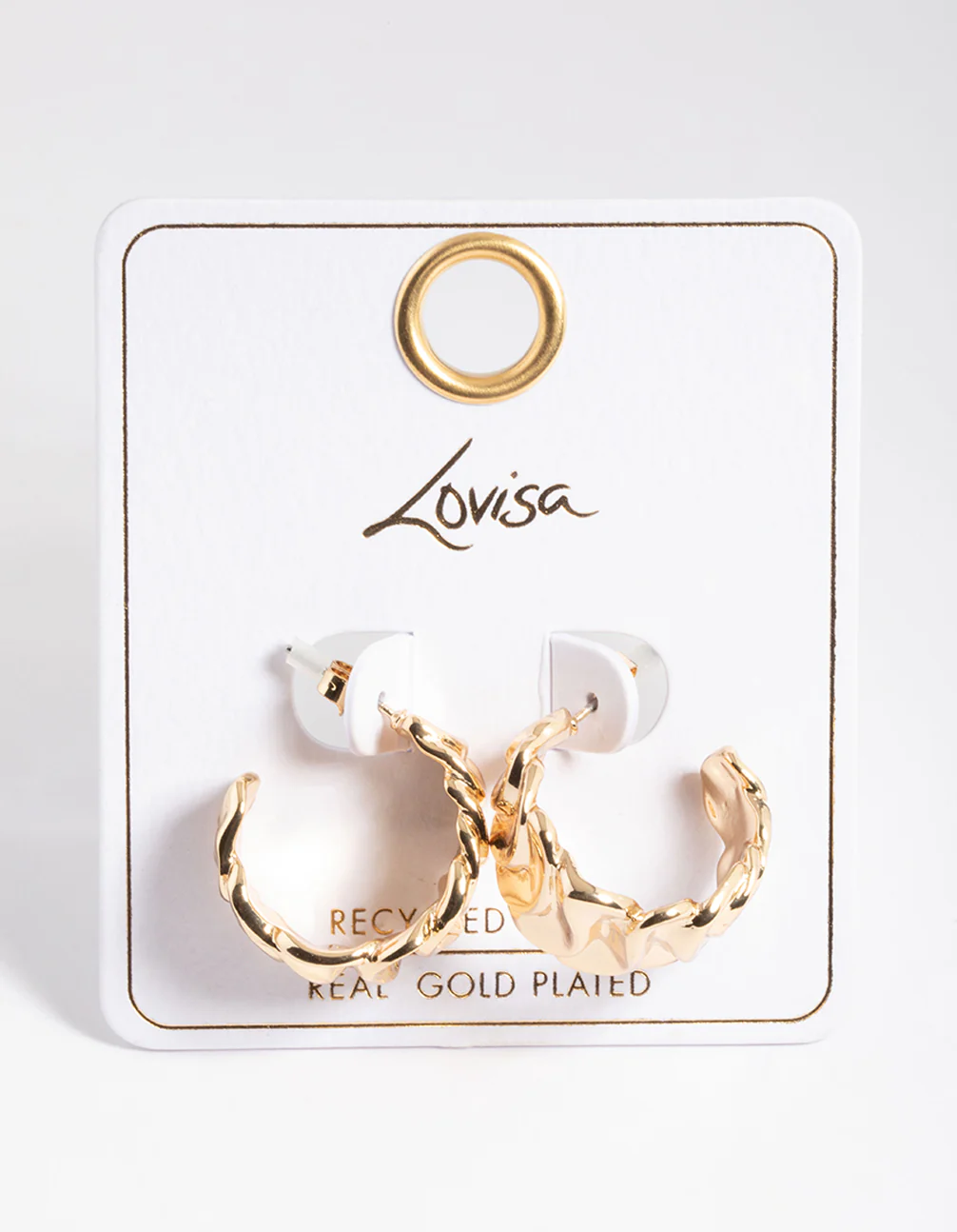 Gold Plated Brass Medium Molten Hoop Earrings - Image 3
