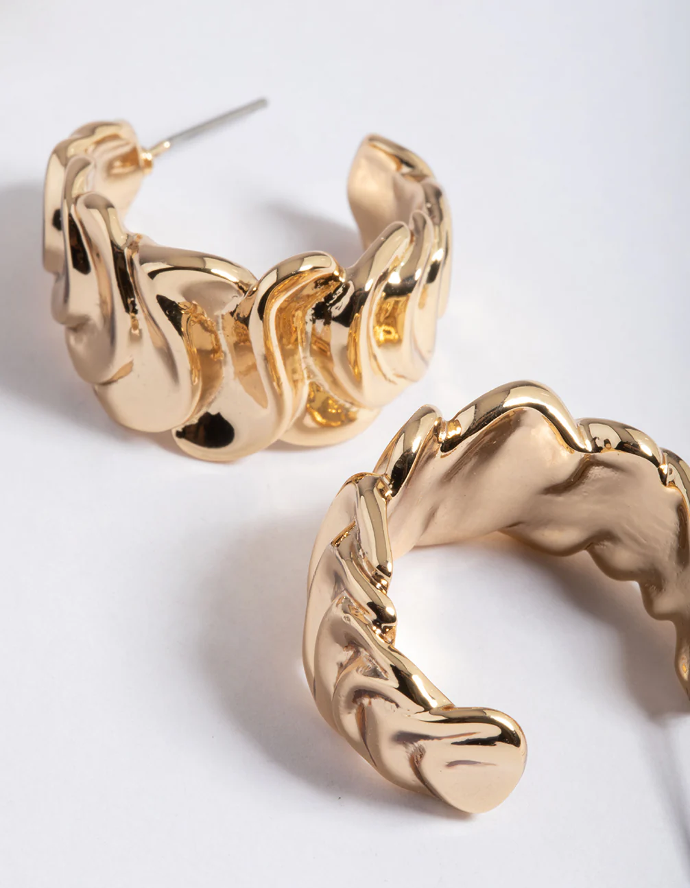Gold Plated Brass Medium Molten Hoop Earrings - Image 4