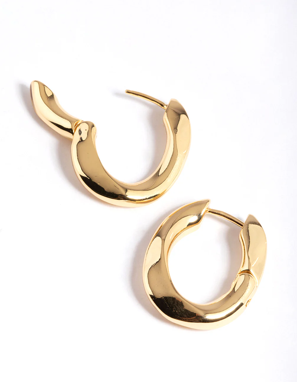 Gold Plated Brass Medium Oval Huggie Earrings - Image 2