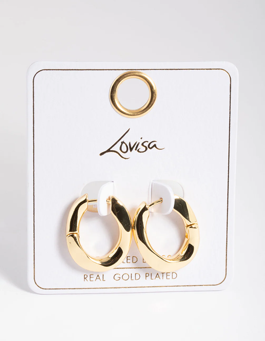Gold Plated Brass Medium Oval Huggie Earrings - Image 3