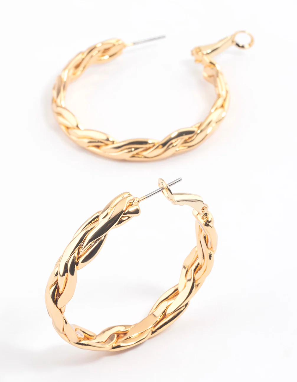 Gold Plated Brass Molten Plait Hoop Earrings - Image 2