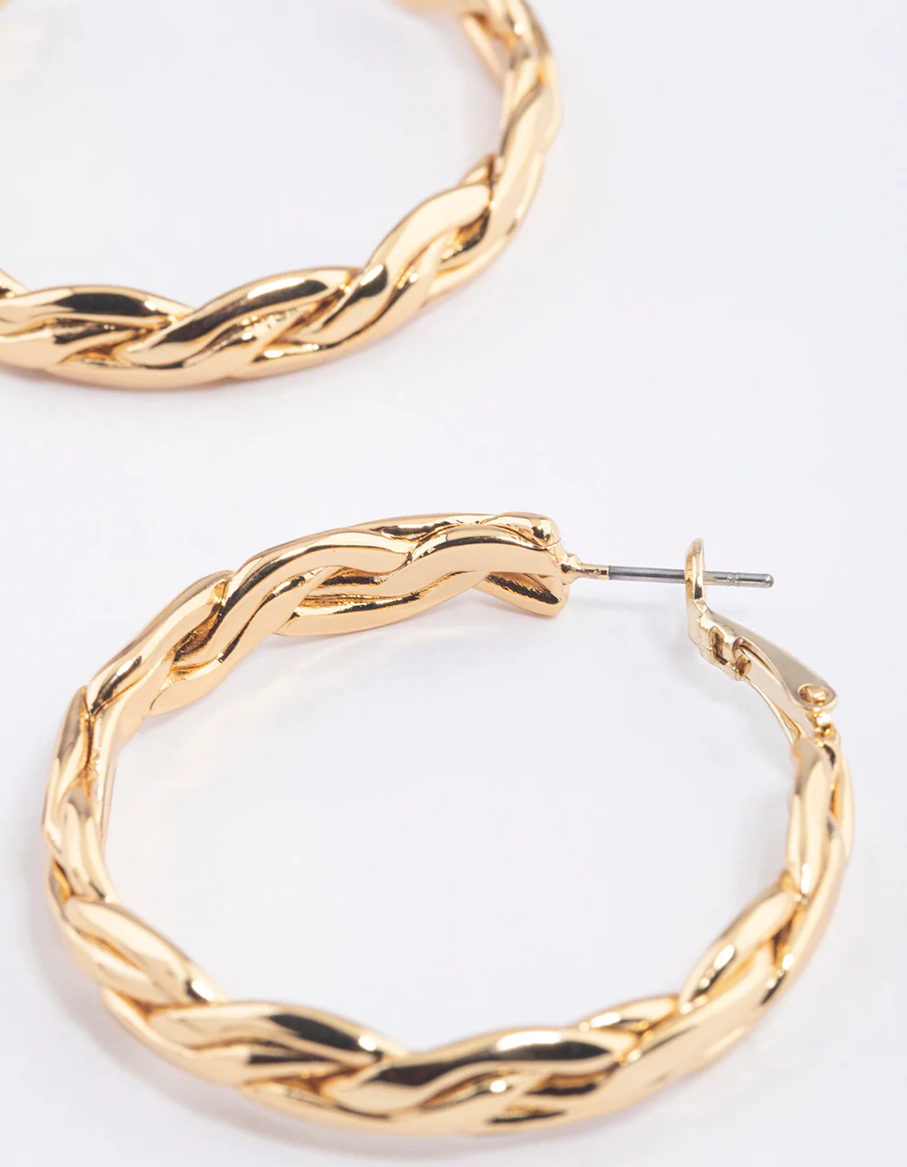 Gold Plated Brass Molten Plait Hoop Earrings - Image 3