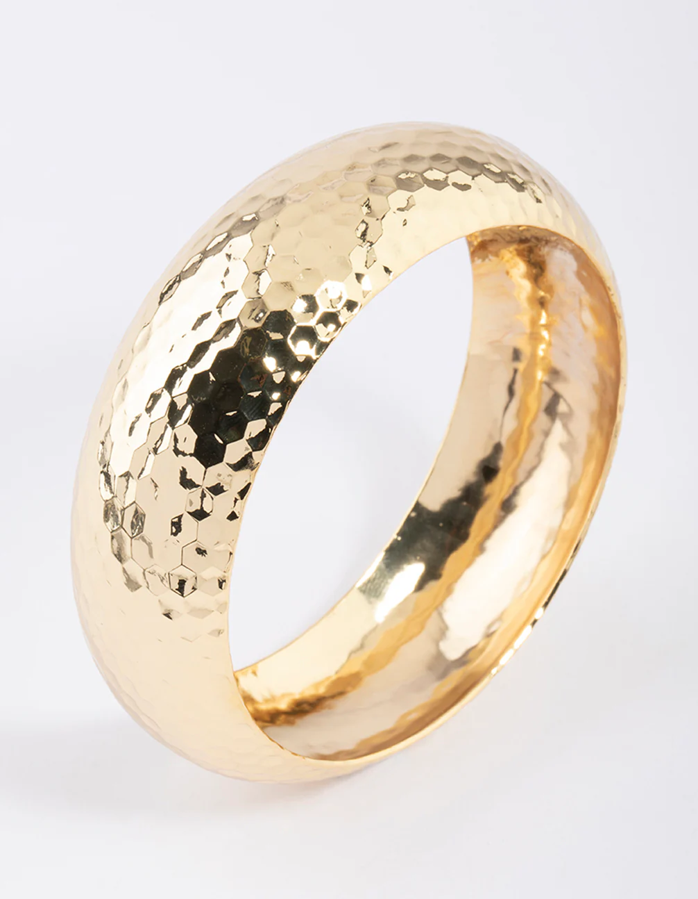 Gold Plated Brass Thick Basic Hammered Bangle - Image 2