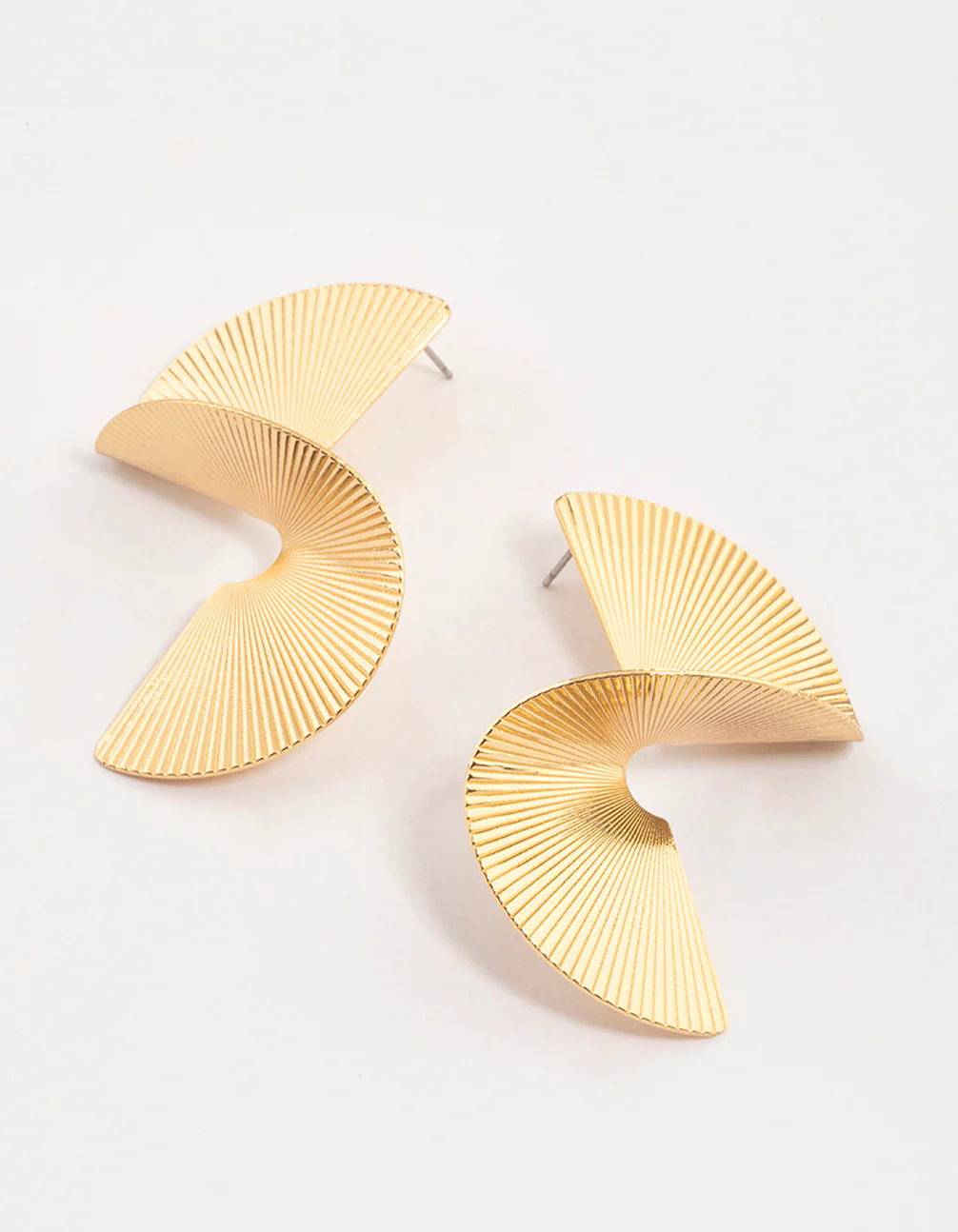 Gold Plated Brass Twisted Fan Earrings - Image 2
