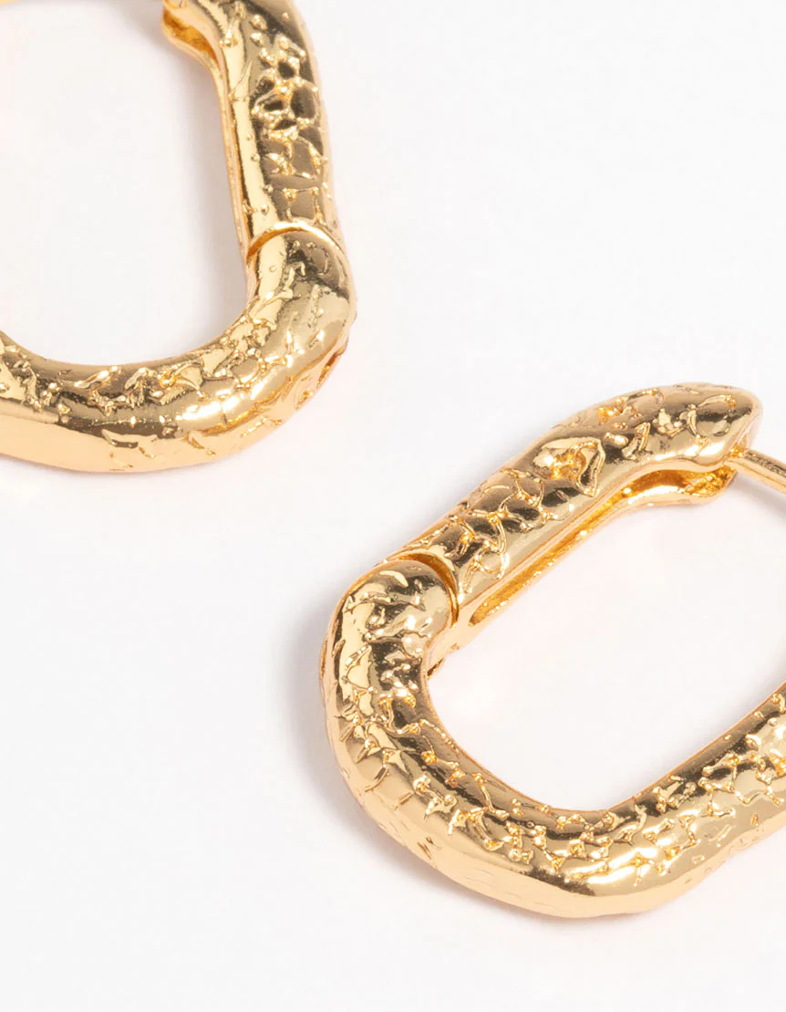 Gold Plated Brass Textured Small Huggie Earrings - Image 3