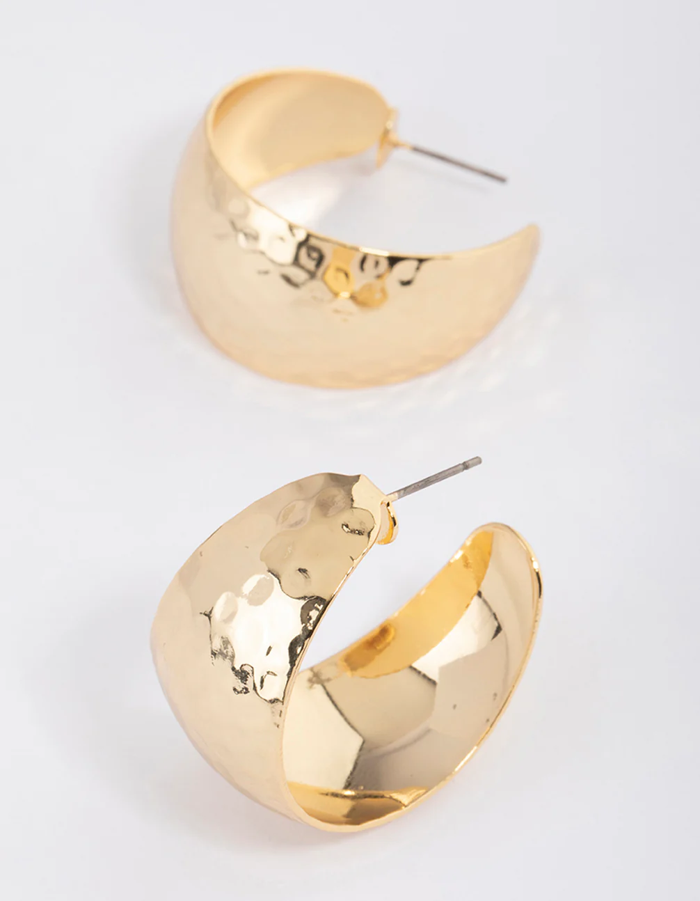 Gold Plated Brass Wide Hammered Hoop Earrings - Image 2