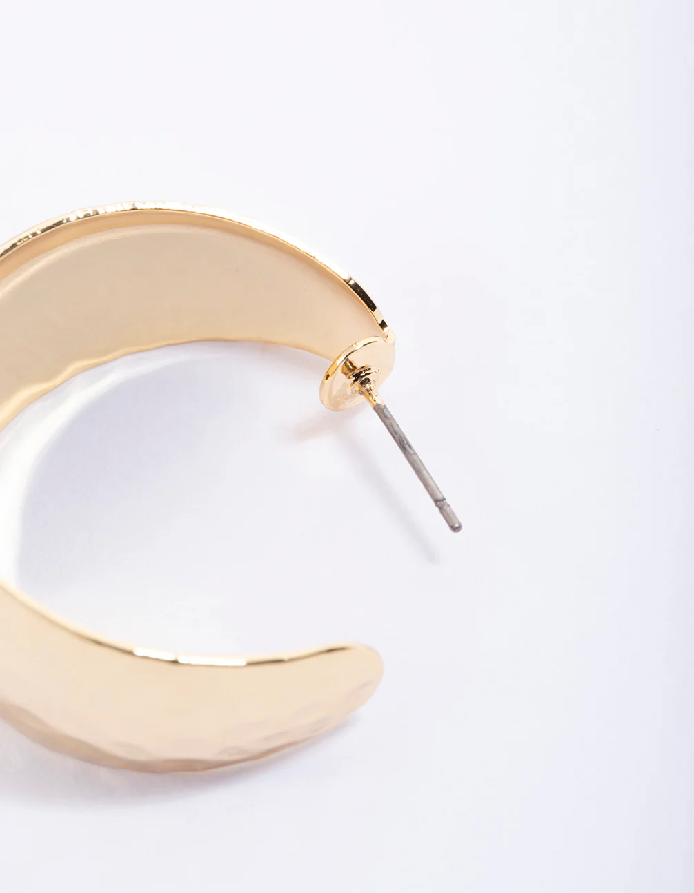 Gold Plated Brass Wide Hammered Hoop Earrings - Image 3