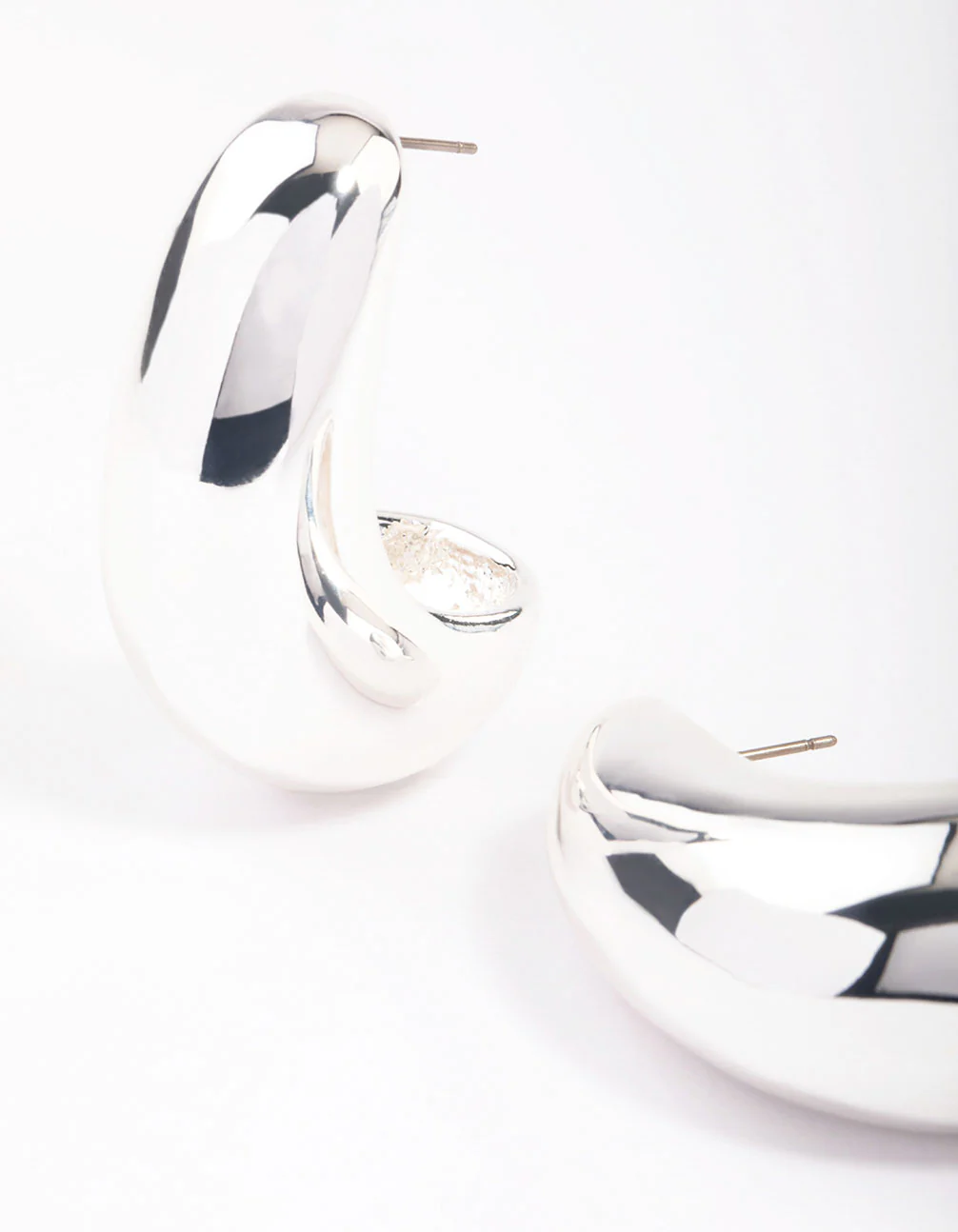 Silver Plated Brass Bold Wide Hoop Earrings - Image 2