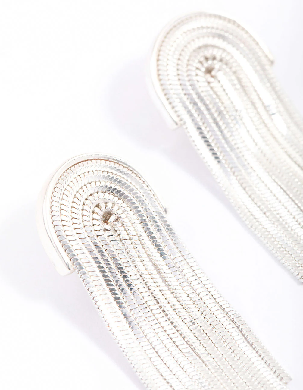 Silver Plated Brass Box Chain Drape Drop Earrings - Image 2