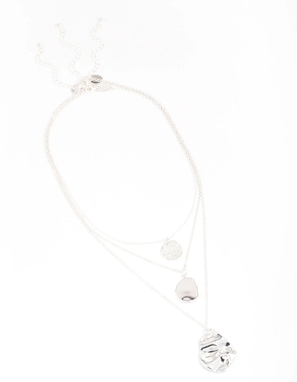 Silver Plated Brass Trio Layered Molten Disc Necklace - Image 2