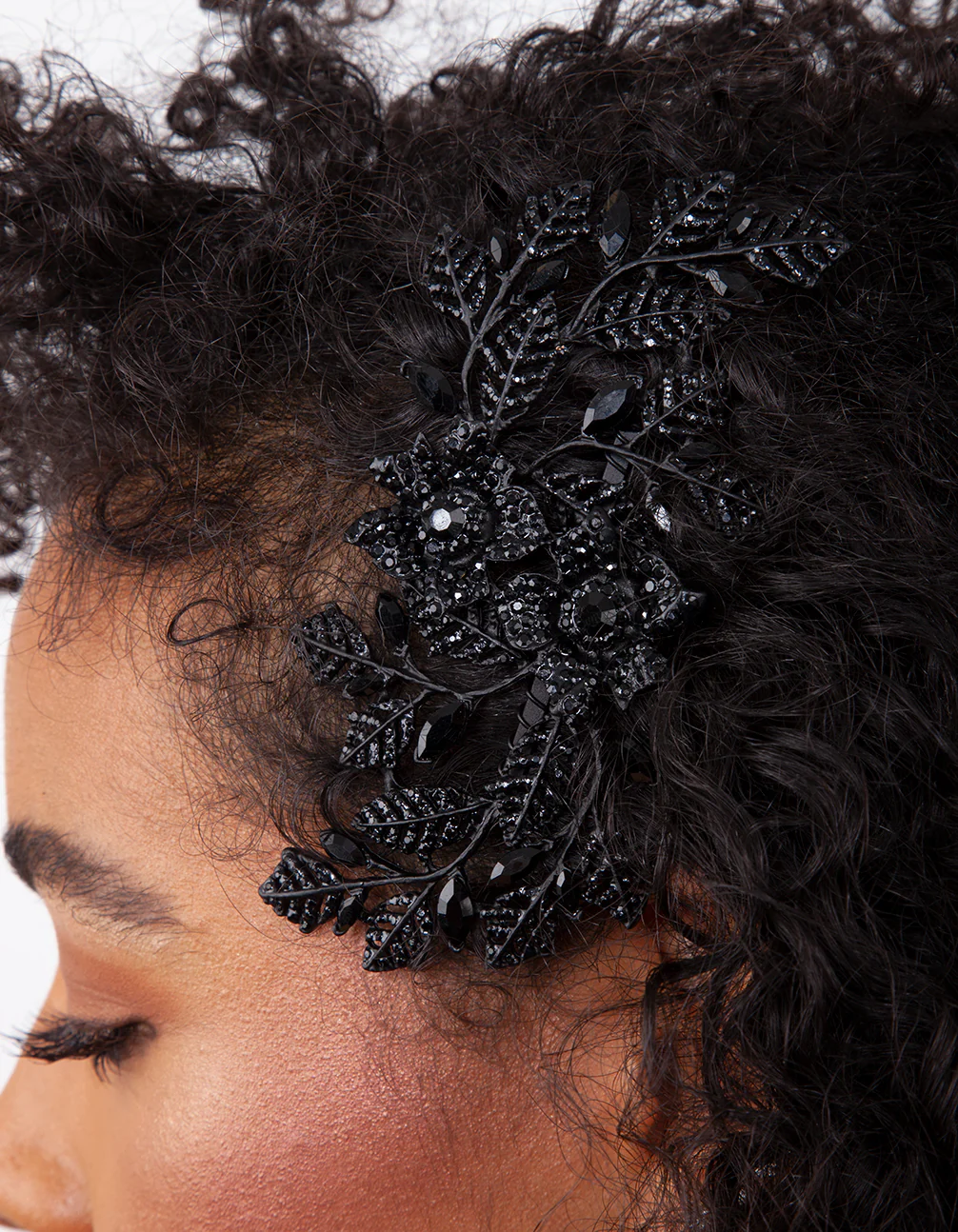 Black Diamante Floral Comb - Image 3