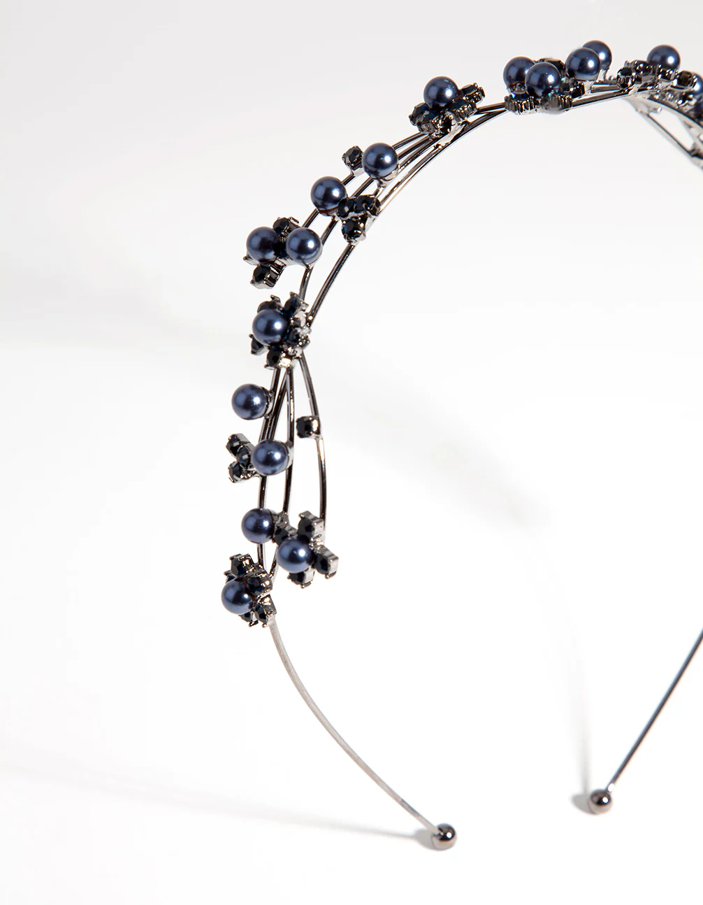 Gun Metal Wire Pearl Crystal Headband - Image 2