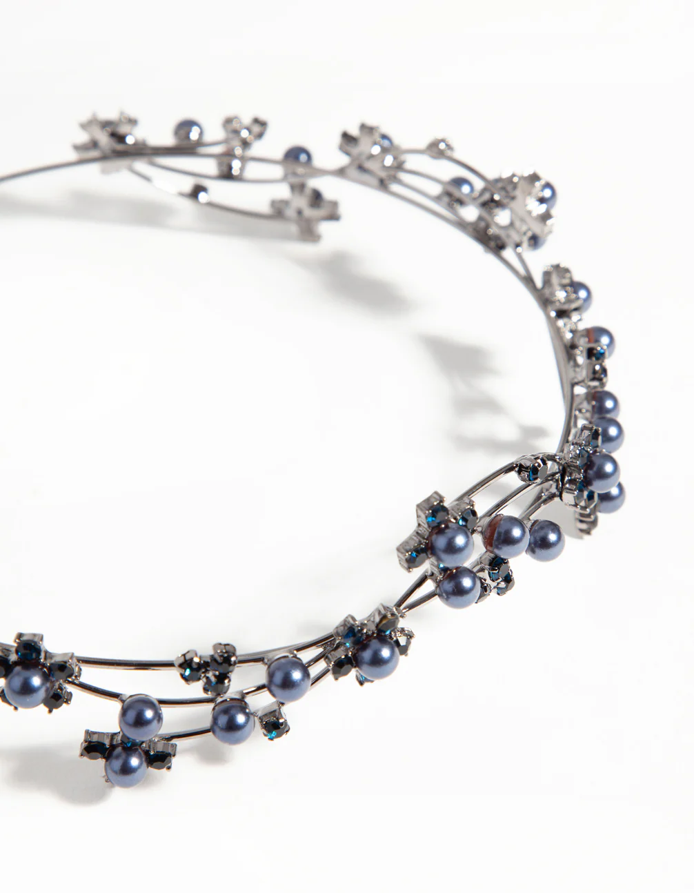 Gun Metal Wire Pearl Crystal Headband - Image 3