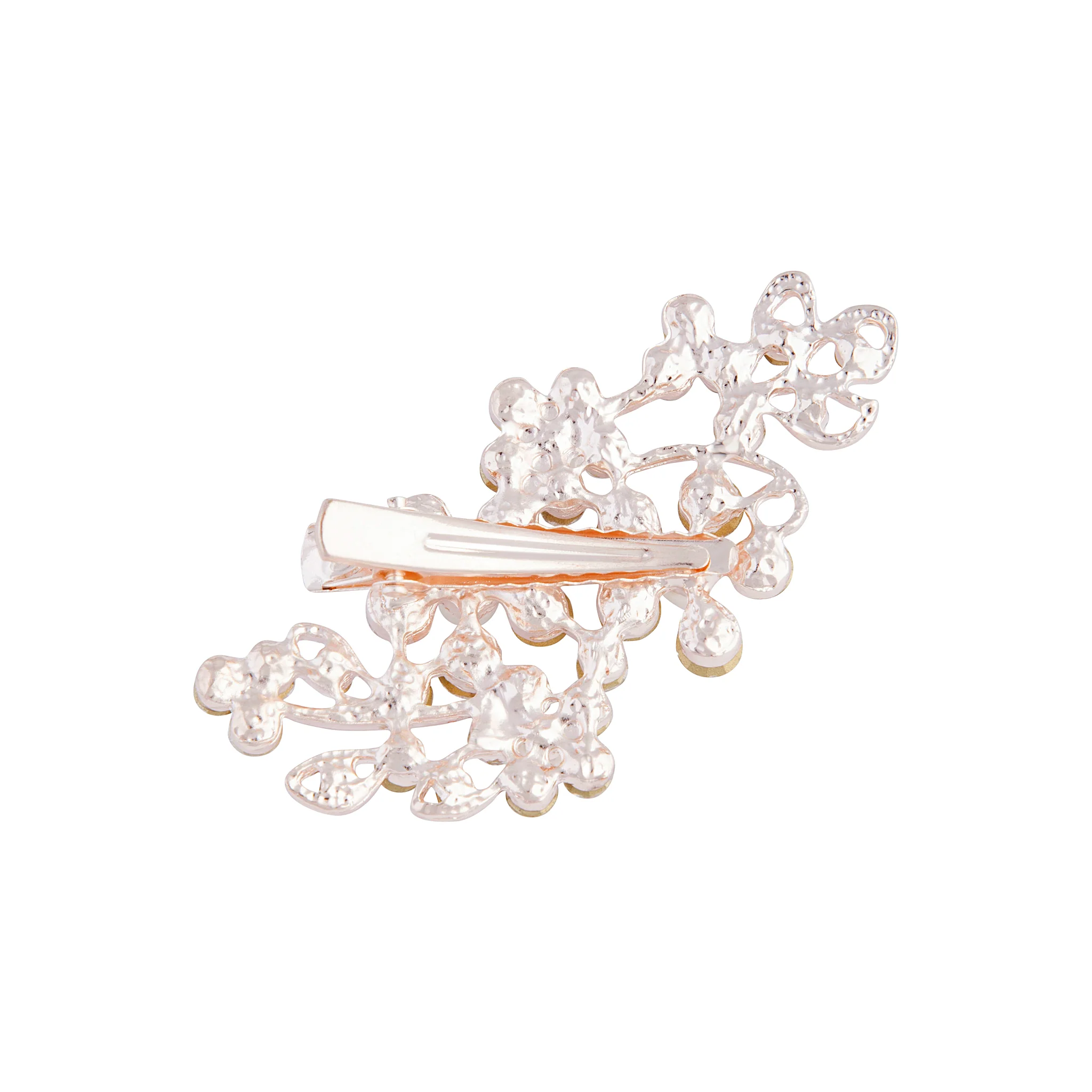 Rose Gold Floral Crystal Pearl Hair Clip - Image 3