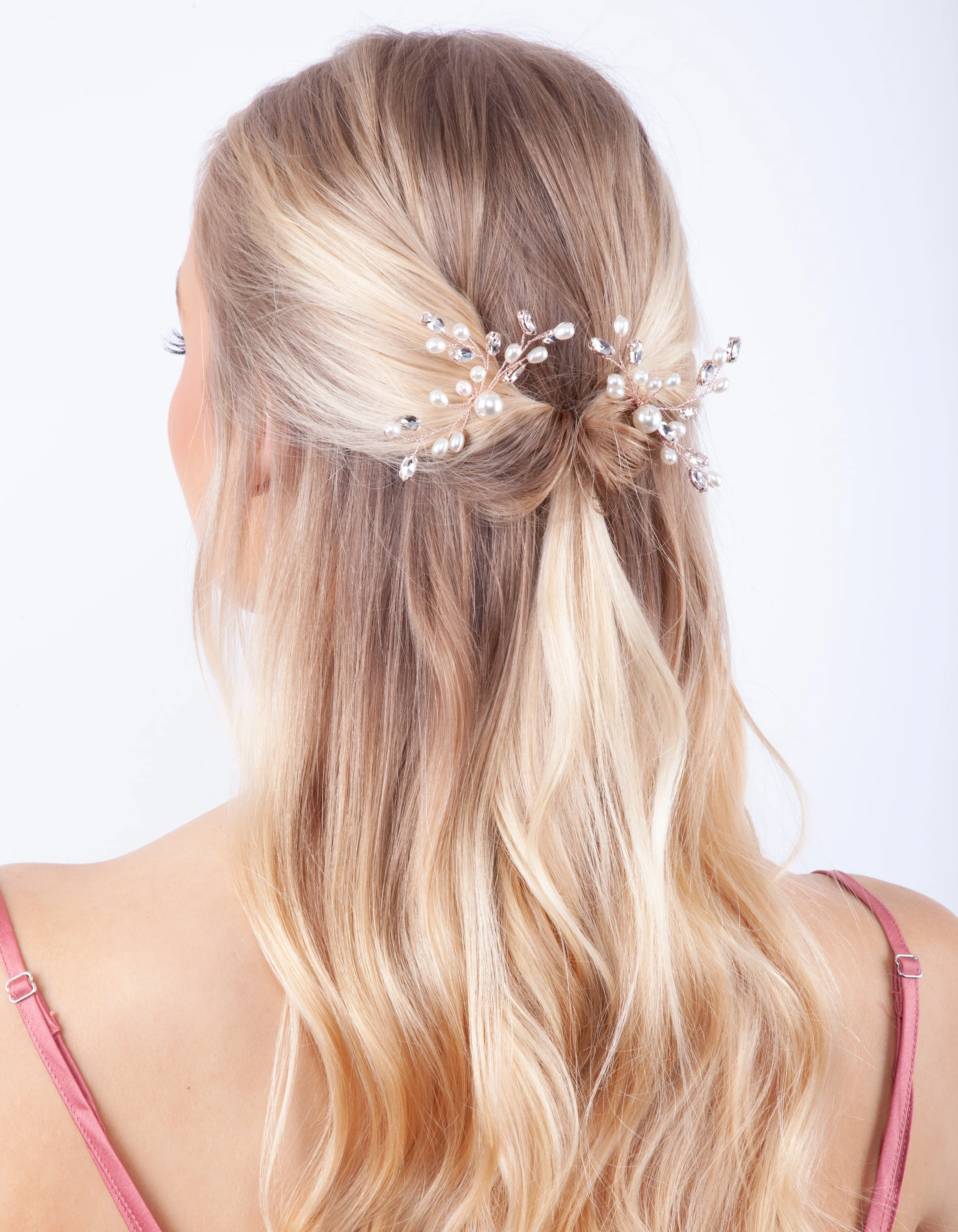 Pearl & Diamante Bun Slide Pack In Rose Gold - Image 2