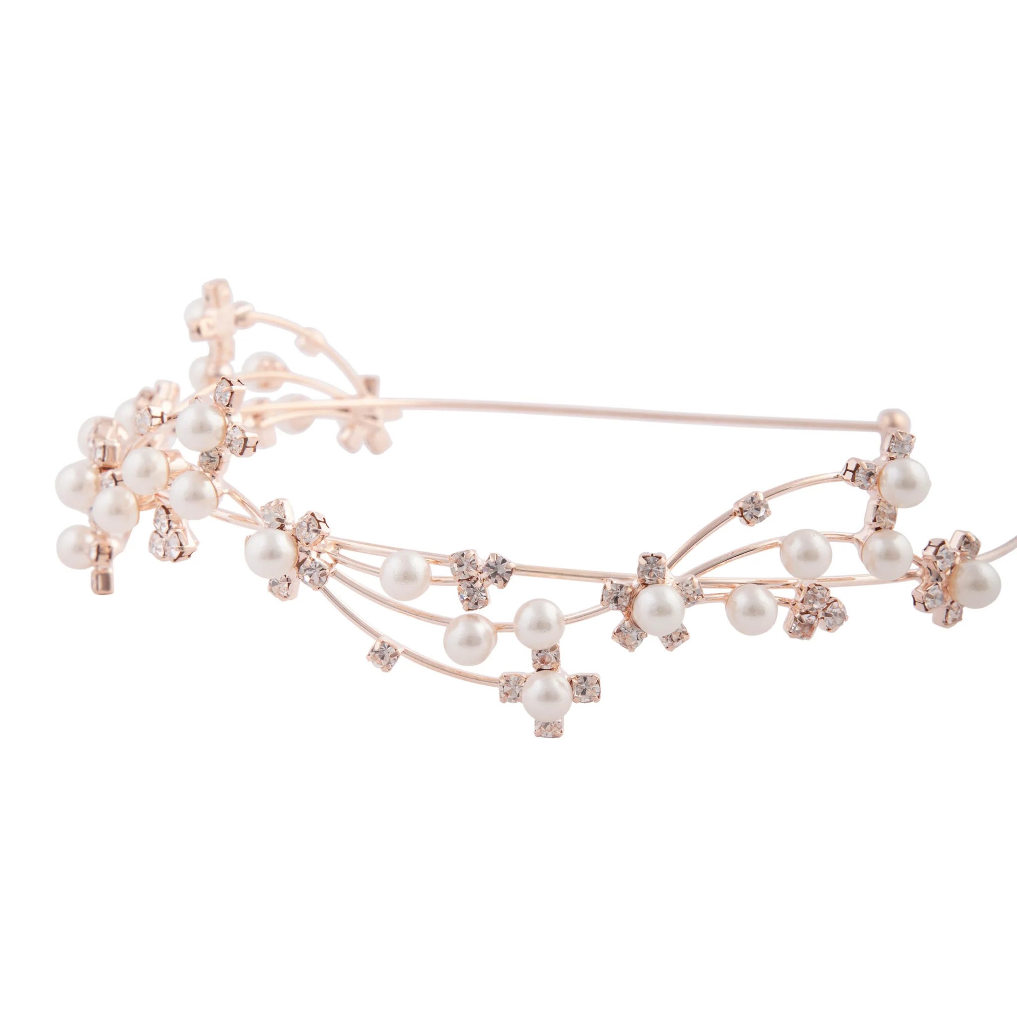 Rose Gold Wire Pearl Crystal Headband - Image 2