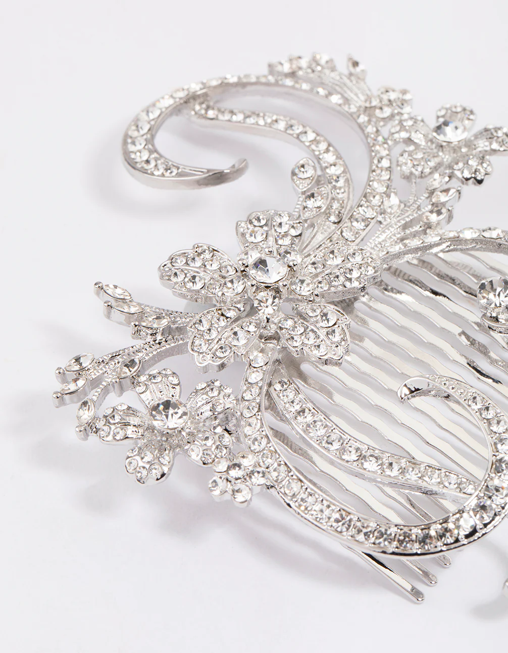 Silver Detailed Swirl Flower Hair Comb - Image 2