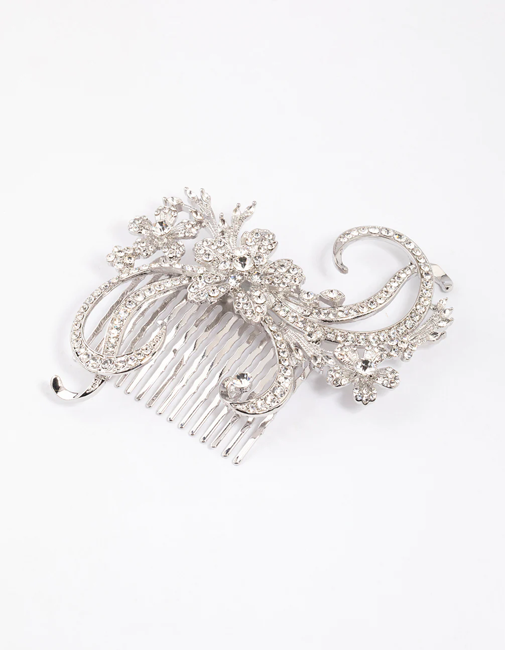 Silver Detailed Swirl Flower Hair Comb - Image 3