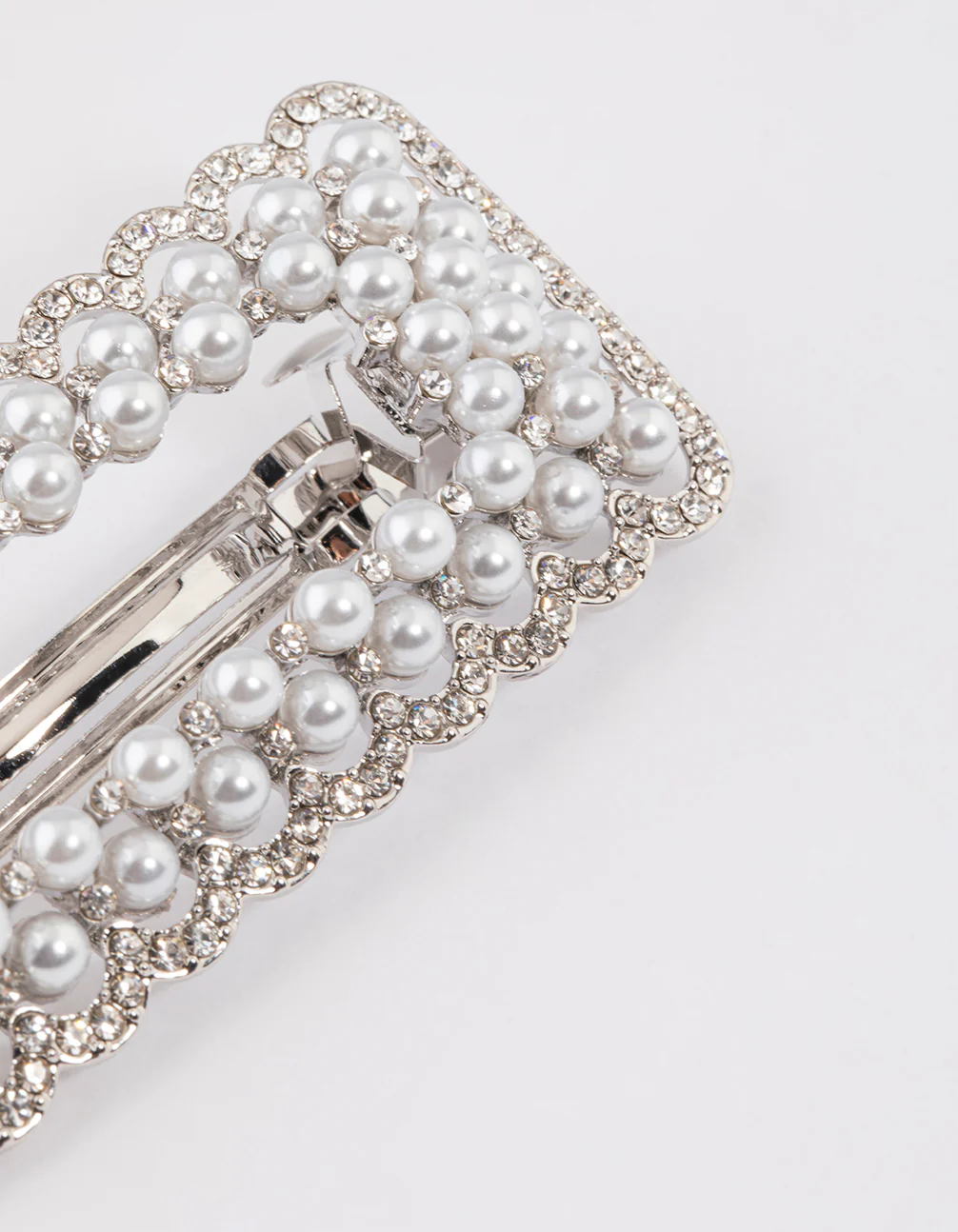 Silver Pearl Barrette Hair Clip - Image 3