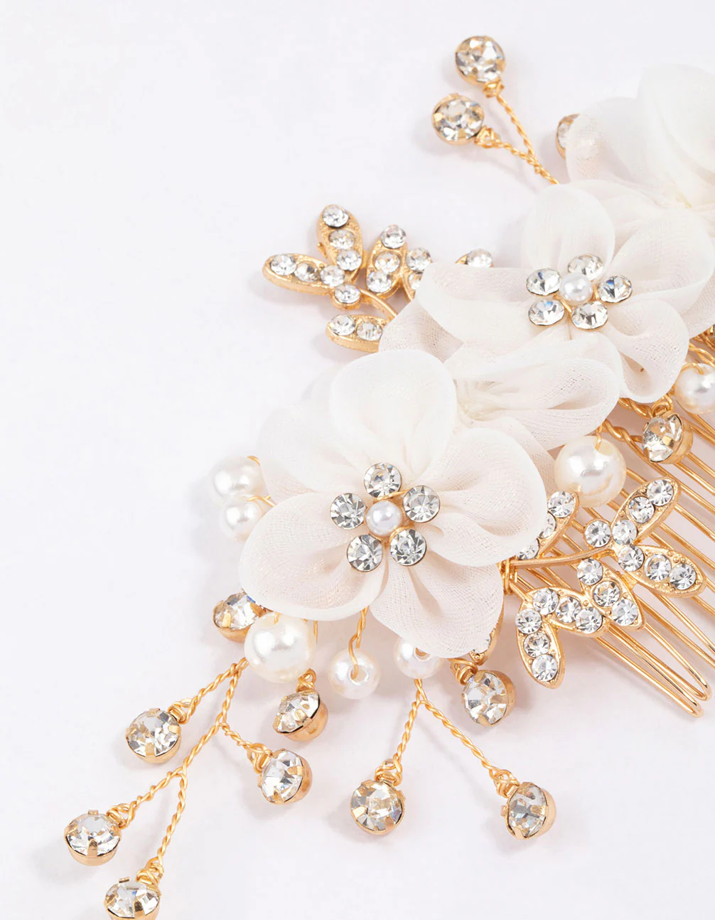 Gold Flower Diamante & Pearl Hair Comb - Image 2
