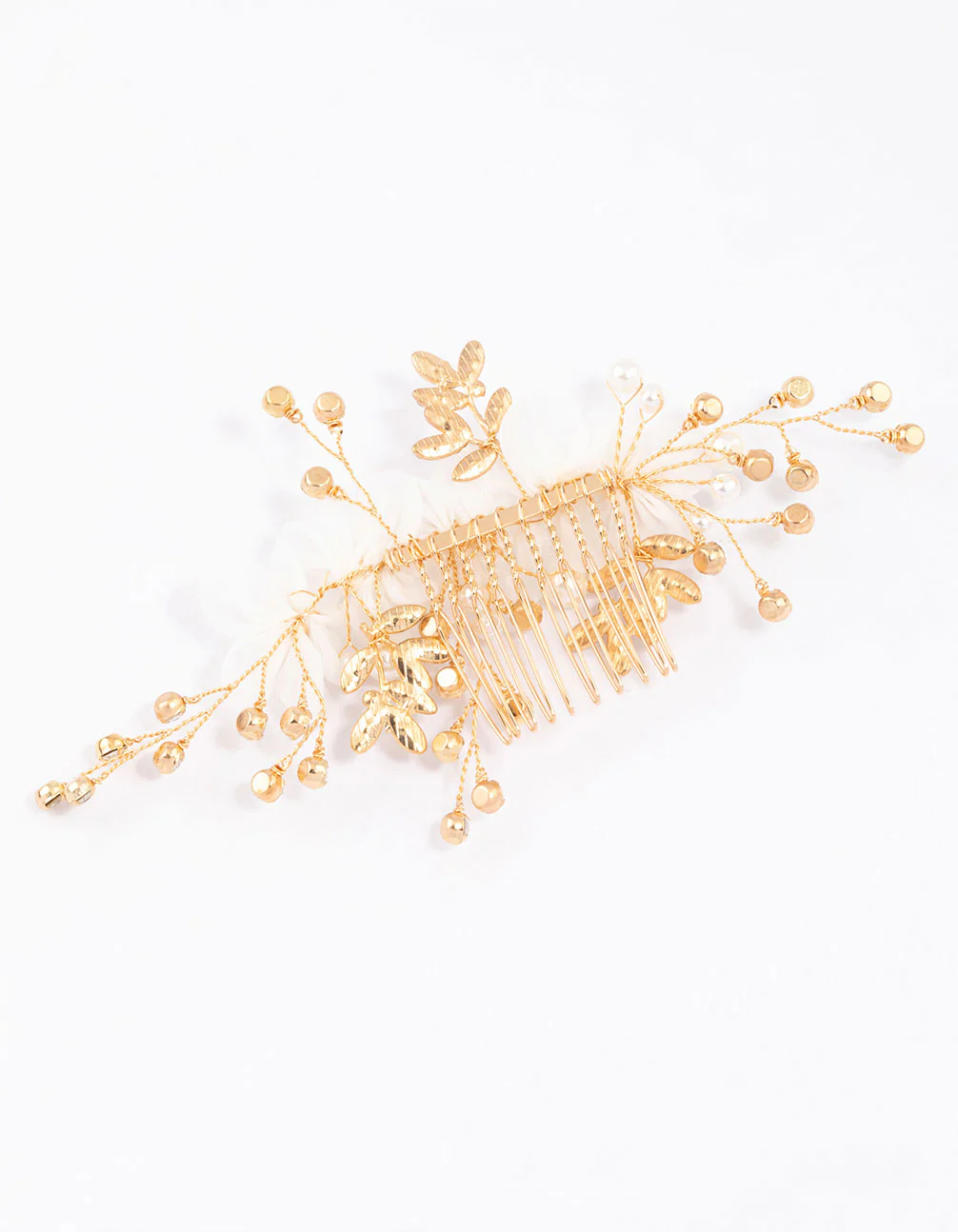 Gold Flower Diamante & Pearl Hair Comb - Image 3