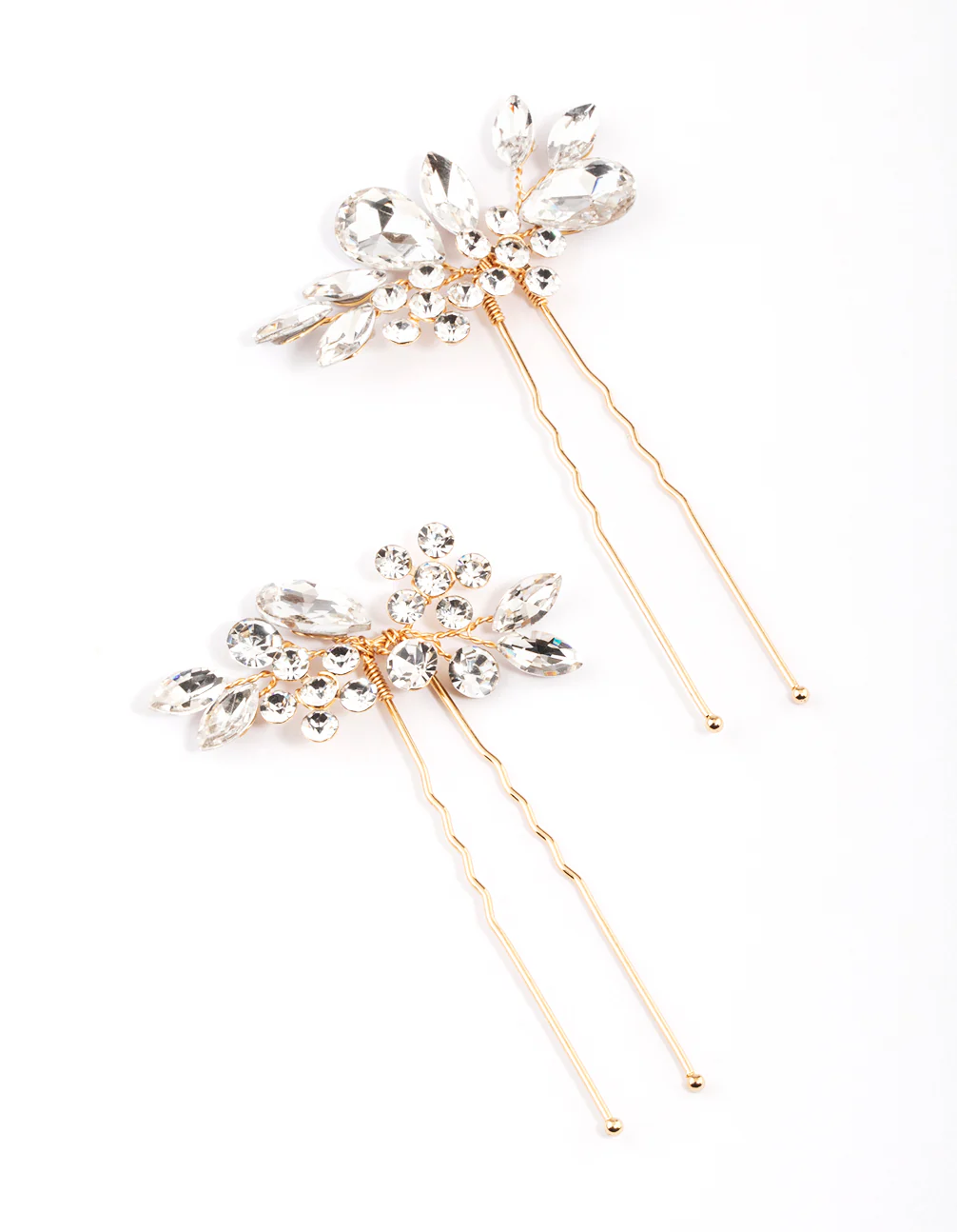 Gold Crystal Leaf Hair Pins Pack - Image 2