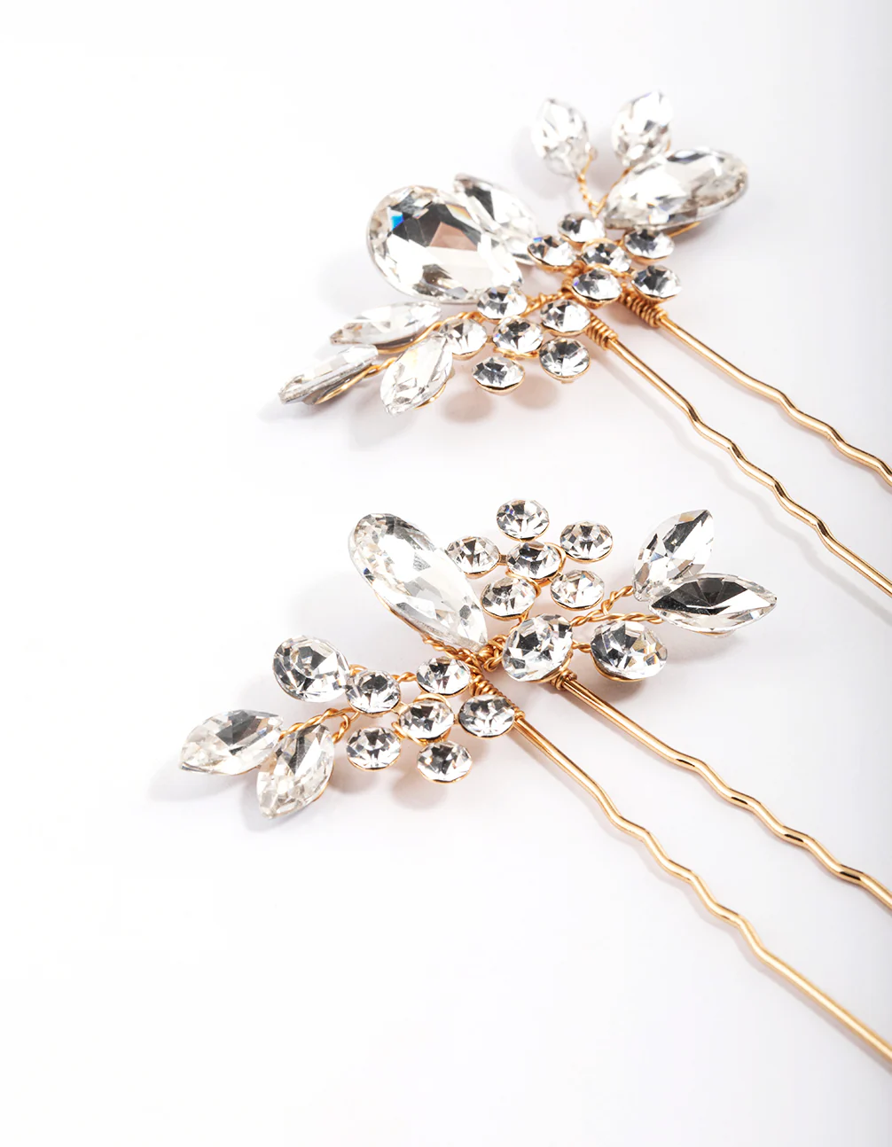 Gold Crystal Leaf Hair Pins Pack - Image 3