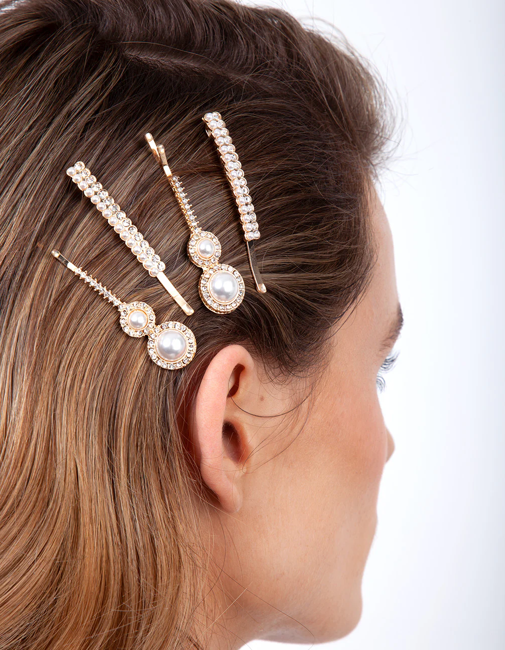 Gold Diamante Pearl Hair Clip 4-Pack - Image 3