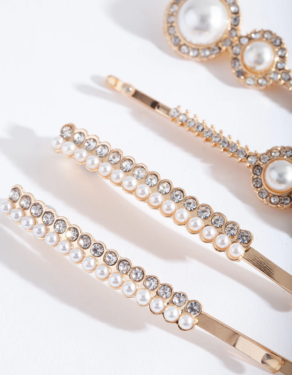 Gold Diamante Pearl Hair Clip 4-Pack - Image 4
