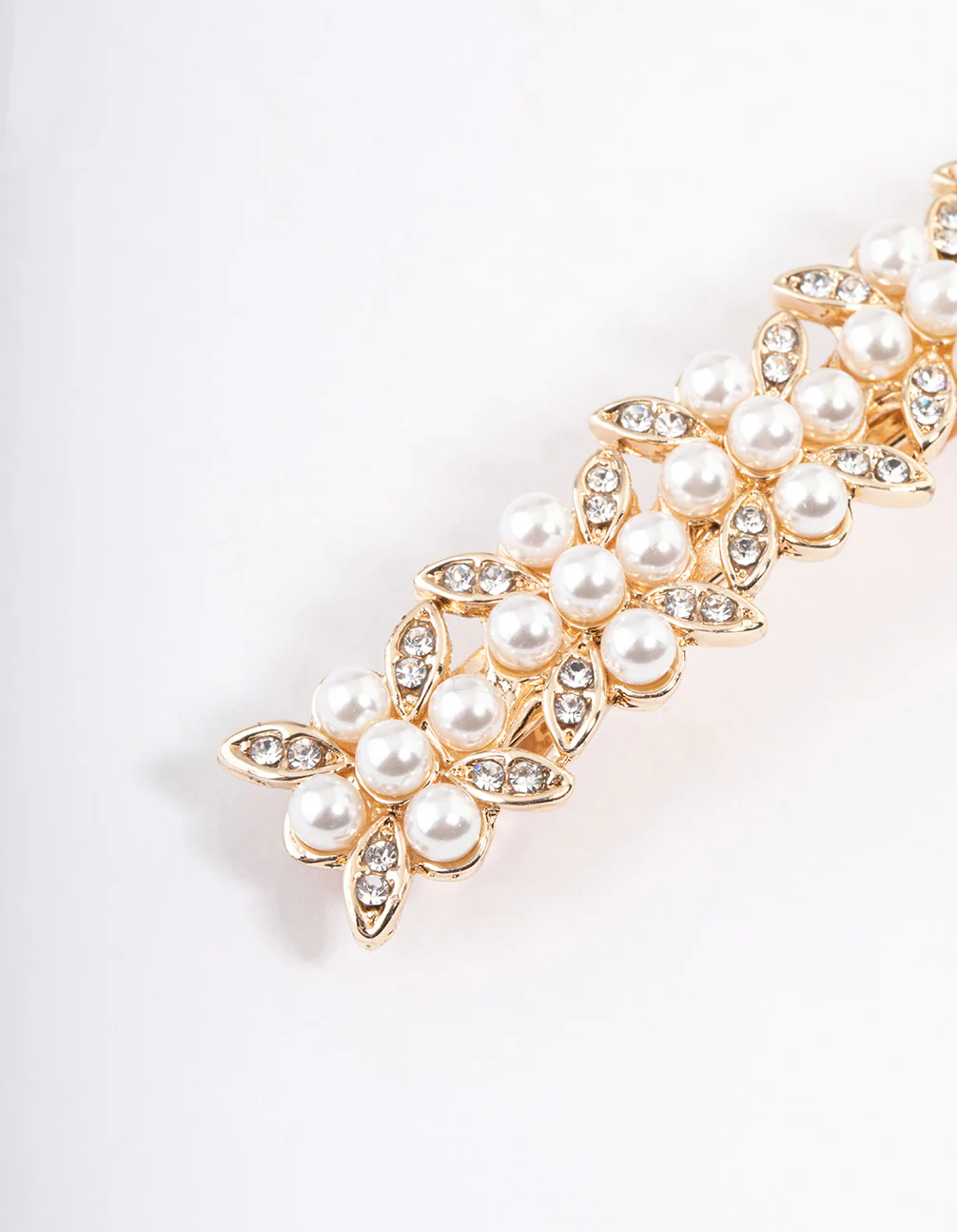 Gold Diamante & Pearl Floral Hair Clip - Image 2